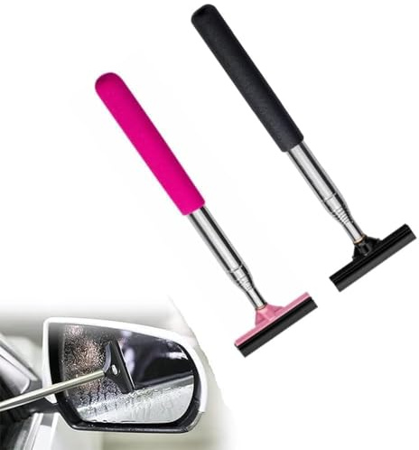 2 PCS Window Squeegee, Telescopic Auto Mirror Squeegees, Car Windscreen Squeegee, Side Mirrors Squeegee, Wing Mirror Wiper, Portable Vehicle Interior Exterior Accessories for Rainy Foggy Weather