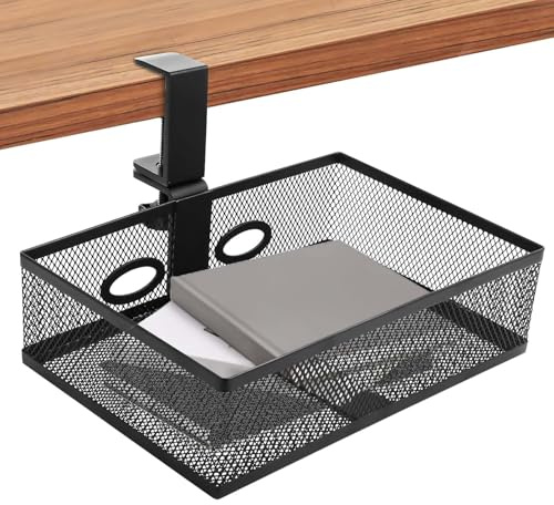 GBKDQQ Förvaringslådor under skrivbord, 360° Organizer lådor skrivbordsorganisatör med 2 kabelhål, utan borrning, lämplig för hemmakontor, skola, svart