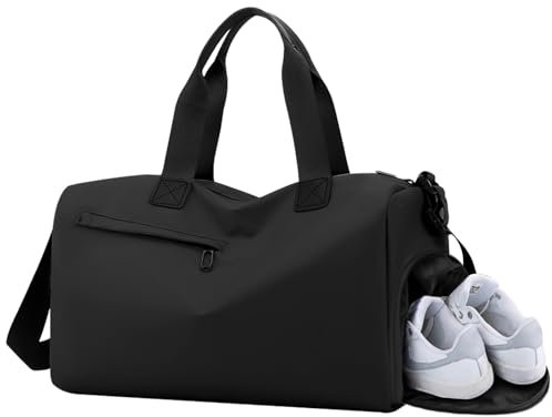 Borsone Palestra Uomo & Donna, Borsa Sportiva con Scomparto per Scarpe e Tasca Bagnata, Borsone Viaggio, Borsone Da Palestra, Borsa Piscina Uomo, per Palestra, Sport, Viaggio, Fine Settimana(Nero)