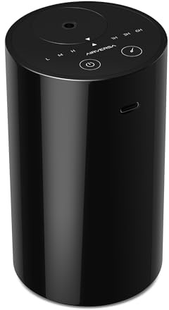 Airversa Waterless Diffuser for Essential Oil, Battery Operated Nebulizer, 0.7 Fl.Oz./ 20mL Capacity, Mini Scent Air Machine, 3 Countdown Timers & 3 Mist Levels for Home Room Car Office - AN8 Black