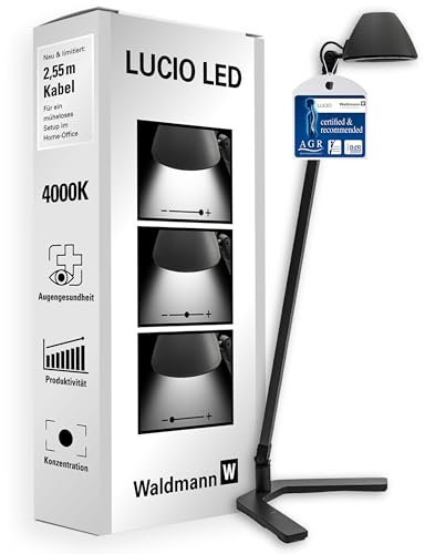 Waldmann Schreibtischlampe | LUCIO HOME | LED Tischlampe in Profi-Qualität für Homeoffice, Büro, Schreibtisch & Lernen | 4000 K (LUCIO)(Limited Edition)