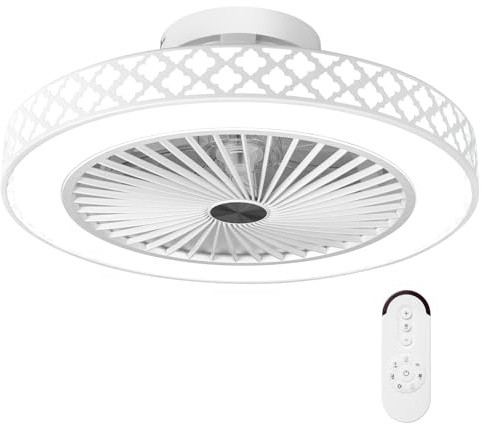 COSTWAY 19” Ceiling Fan with Light and Remote, 6 Fan Speeds, 3 Color 3000-6500K Stepless Dimmable, Timer & 7 Reversible Blades, Low Profile LED Fan Light Flush Mount for Bedroom, Living Room