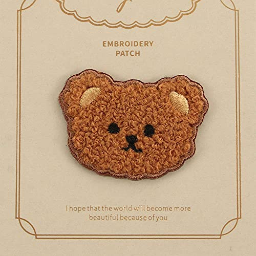 Stickerei-Flicken, Plüsch, Hund, Bär, Schaf, zum Aufbügeln, Abzeichen, Aufkleber auf Kleidung, Plüsch, DIY-Applikation, selbstklebende Aufkleber (Bär-Braun)