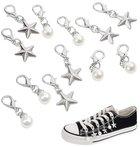 Ymapinc 12Pcs Cute Shoe Lace Charms for Sneaker | Five-pointed star & Pearl Shaped Kawaii Shoelace Charms for Canvas Shoes DIY, Decoration Shoe Accessories Clip for Women