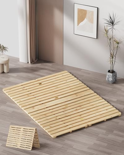 Meulbaty Bed Plate, Guest Tatami Queen Bed Frame,Japanese Tatami Mat, Foldable Wood Slatted Floor Bed Frame for Futon Mattress, Breathable Moisture-Proof Floor Sleep Bedding (Queen)