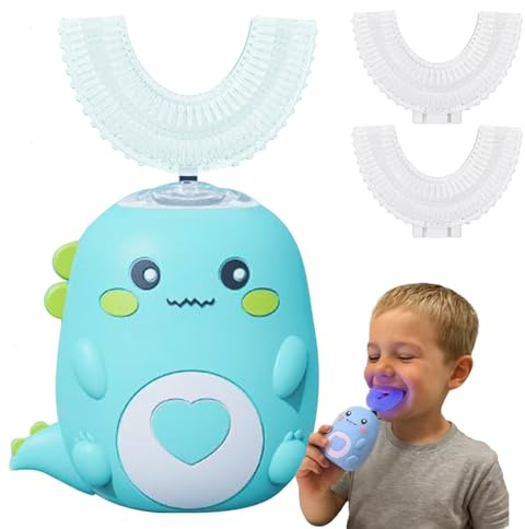 Cepillo de dientes ultrasónico de 360º para niños, cepillo de dientes eléctrico con 2 cabezales cepillo de silicona en forma de U, recargable e impermeable, para el hogar, viajes, uso (verde 6 ~ 12