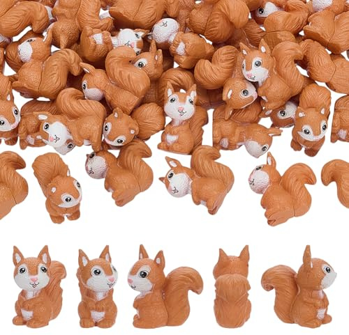 CRAFTYMELODY 50 Stück Mini Eichhörnchen Aus Kunstharz Miniatur Eichhörnchen Figuren Winzige Waldtierfiguren 22x11.5x22.5mm Gartenzubehör Display Dekorationen