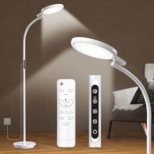 Relhafethy Tageslichtlampe Stehlampe 10000 Lux, UV-freies Sonnenlicht Lampe mit Touchpanel & Fernbedienung, 5 Farbtemperaturen, 5 Helligkeitsstufen, Höhenverstellbar mit Flexiblem Schwanenhals