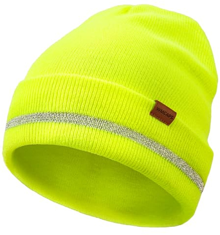Wmcaps Beanie Mütze Herren mit Reflektierende Streifen für Outdoor-Arbeit | Reflektorstreifen, elastisches, warmes Acryl, zum Radfahren, Gassi gehen, Laufen, für Bauarbeiten