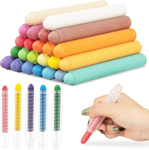 Guozihao 24 gessetti senza polvere – Gesso colorato da marciapiede con supporto, lavabile, per interni, per esterni, lavagna, marciapiede, strada, pareti, parco giochi