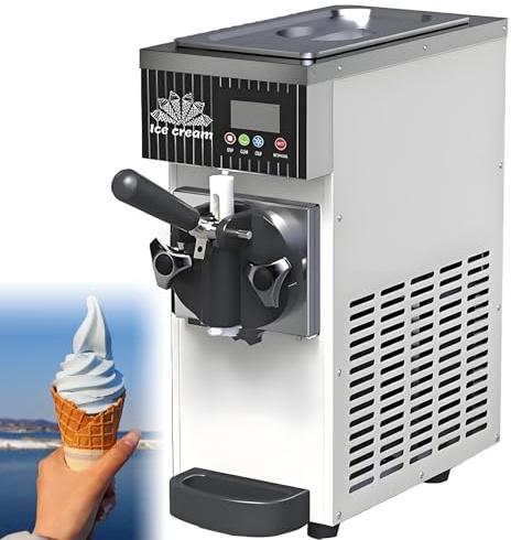 DNEPEI Countertop Ice Cream Maker for Restaurants & Home, Compact Soft Serve Machine, 4-5 Kg/H, LCD Display with Auto Clean for Dessert Shops White-110V