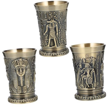 STOBAZA 3 pièces Tasses Shot Vintage Égyptiennes Métal Coupe Pharaons Créative pour Whisky et Cocktails Verres Shooter Multipurpose Retro Cup Stable et Indestructible pour Fêtes et