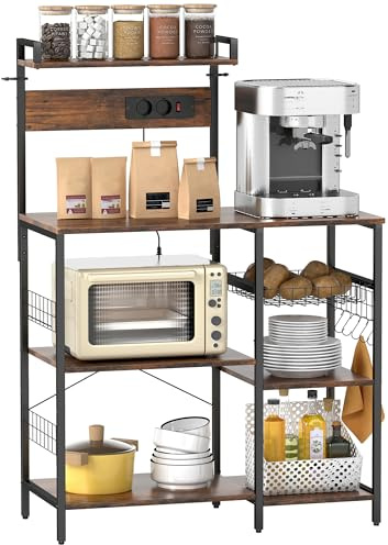 HOMCOM Étagère de cuisine avec 2 prises avec panier Marron rustique 90 x 42 x 130 cm