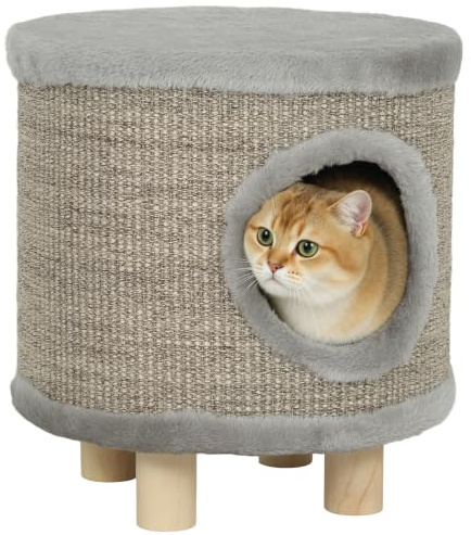 PawHut Casa para Gatos 3 en 1 Taburete Cueva para Gatos 36x36x38 cm Gris
