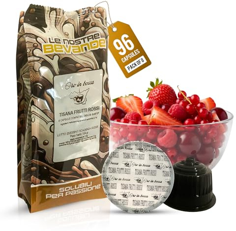 Oro in Bocca Tisana ai Frutti Rossi – 96 Capsule Compatibile con Dolce Gusto (12 Confezioni da 8) – Bevanda Calda Dolce e Profumata con Fragola, Lampone, Ciliegia e Mirtillo