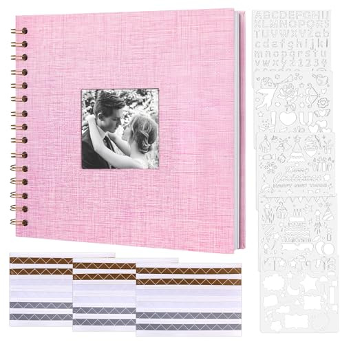 Álbum de Fotos Scrapbook de Lino,Dura Álbumes de Fotos con 40 Páginas | 20,5x20,5 cm Album Fotos Para Pegar Y Escribir Scrapbook, DIY Álbum de Recortes, para Familia, Boda, Viaje DIY Scrapbooking