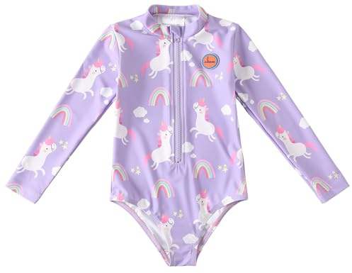Swimbubs Girls Long Sleeve Swimsuit – Baby & Toddler Rash Guard Swimming Costume with Front Zip, One Piece Swimwear
