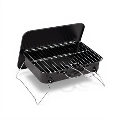Barbacoa Portátil - PINCHO - Parrilla Carbón Plegable con Patas y Asa, Barbacoa de Mesa para Camping, Picnic, Playa y Terraza, Rejilla Extraíble, Compacta y Fácil de Limpiar