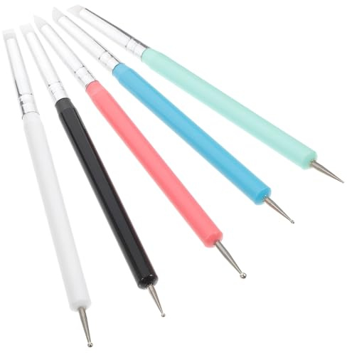 OSOLADY Penna Pennello per Nail Art in Silicone a Doppia Testa, Set da 5 Pezzi per Manicure e Disegni Unghie, Strumento per Punteggiare e Decorare Unghie, per Salone e Uso Domestico