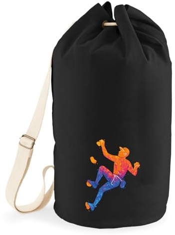 Huuraa Seesack Bouldern Klettern Geschenk | Tasche 20 Liter Strandtasche Black Baumwolle Rucksack Geschenkidee Schwarze Sporttasche Duffle Bag mit Kordelzug Verschluss