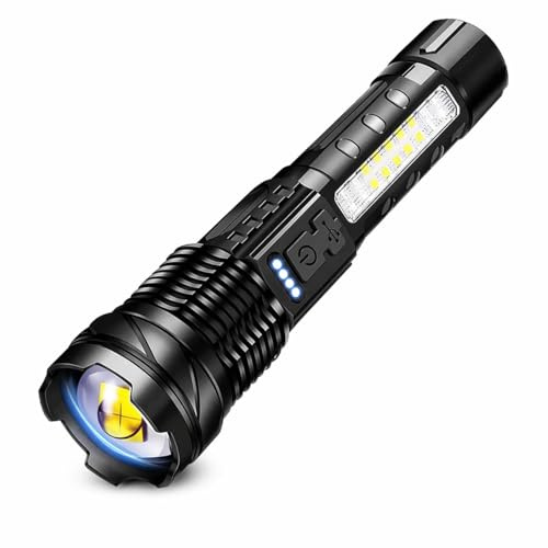 Genérico Linterna LED Recargable con Luz COB Lateral, Carga USB, Alta Potencia, Resistente al Agua IPX5