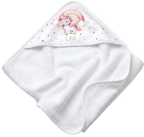 Kidsmood - personalisiertes Kapuzenhandtuch Baby | Niedliches Babyhandtuch mit Namen - Flauschig & sicher für zarte Babyhaut Liebevolles Geschenk zur Geburt Mädchen & Jungen (80x80 cm | Einhorn Rosa)