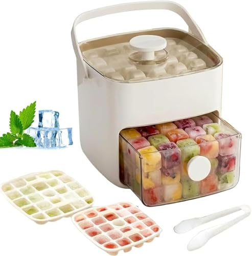 ZFFAFUR Ice Cube Maker, 48 Ice Cube Maker with Silicone Moulds, Easy Press Ice Cube Tray Storage Box with Handle, Release All Ice Cubes in One Second, Machine Counter Top for Home, Kitchen, Picnic