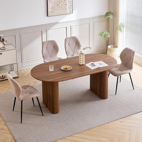 GrandCA HOME Ensemble Table Salle à Manger Avec 4 Chaises Design, Chaise Salle à Manger Lin,Table à Manger Ovale 180 cm(Bois & MDF) Pouvant Accueillir de 6 à 8 Personnes,Pour Repas et Salon,DO+BG
