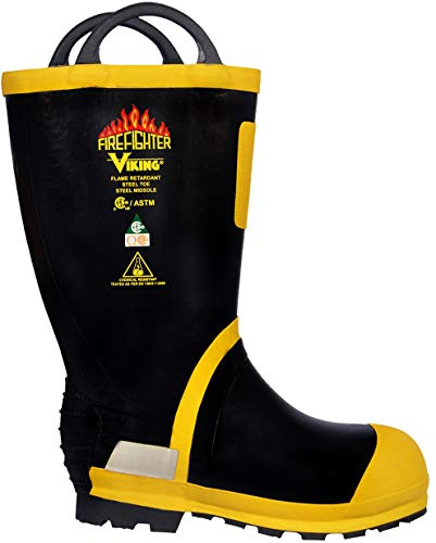 Viking Men's 14” Felt Lined Firefighter and EMS Boots with Chemical Resistant FR Upper, and Steel Toe, EH, Black/Yellow - 13 M US