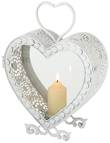Laterne Herz weiß Windlicht zum Aufhängen Windlicht mit Ornamente Gartendeko Metall Hochzeit Taufe Geburtstag