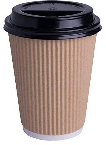 We Can Source It Ltd - 100 x 8oz Kraft Ripple Cups 3-PLY Disposable Insulated Paper Coffee Cups with Black SIP Through LIDS