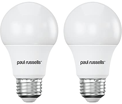 paul russells LED GLS Light Edison Screw ES, 60w Equivalent, 8watt 806LM LED Bulbs, 2700K Warm White Lamp, Classic Frosted A60 Standard E27 Energy Saving Non-Dimmable Large Globe Lightbulb, 2 Pack