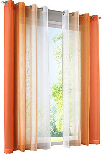 SIMPVALE Vorh?nge Durchscheinend mit ?Sen 2er Set, Farbverlauf Voile Gardinen Transparent, Lange Vorh?nge f¨¹r Balkon, Schlafzimmer und Wohnzimmer, 140 x 245 cm, Orange mit Wei?