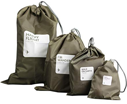 Elonglin Lot de 4 organiseurs de Bagage Petit Sacs à Cordons Réglable Sac de Rangement en Nylon imperméable Portable Stockage Trousse Voyage Piscine Chaussures Jouet Gym Café