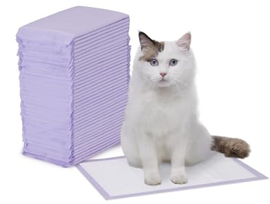 Amazon Basics Cat Litter Pee Pads, Odor Control with Fresh Scent, Super Absorbent, Disposable, Universal Fit Litter Box, Purple and White, 40 Count