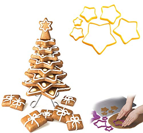 IHomiki 3d Albero di Natale biscotti Cutter pan di zenzero Set di formine per biscotti a forma di stella biscotti utensili per creare il tuo albero, Set 1