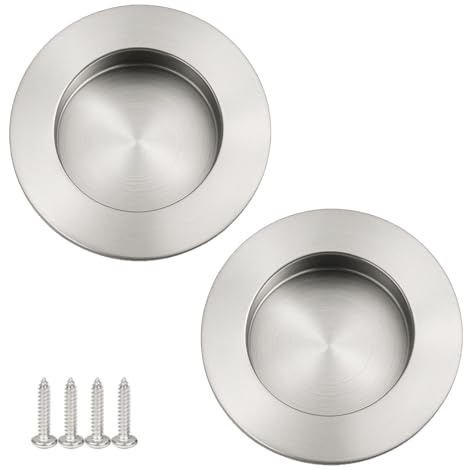 NewZC 2 Piezas Tiradores Empotrados Puerta Corredera Acero Inoxidable Cepillado SatinadoTirador Redondo Puerta Oculto con Tornillo para Muebles Cajones Armarios Gabinete Granero - Plateado