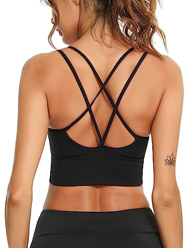 Sykooria Reggiseno Sportivo Donna Top Reggiseno Senza Ferretto con Imbottito Top Fitness Supporto Bustino per Yoga Running Nero M