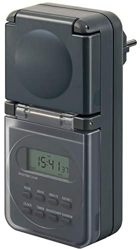 Brennenstuhl Digitale Wochenzeitschaltuhr IP44, Digitale Timer-Steckdose (Wochen-Zeitschaltuhr für den Außenbereich, mit erhöhtem Berührungsschutz) anthrazit (4 Stück)