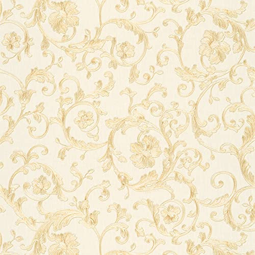 BRICOFLOR Vliestapete | Barock-Tapete Tapete barock - Tapeten für Wohnzimmer - Beige / Crème, Grau | 10,05 x 0,70 m = Rolle 7.04 m²