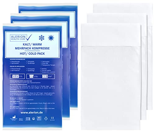 Alerion 3x Kalt Warm Kompresse16x26 cm Set Angebot mit Vlieshülle Mehrfach Kompresse Wiederverwendbar Mikrowellen geeignet + 3 Vlieshüllen Coolpad Kühlpads