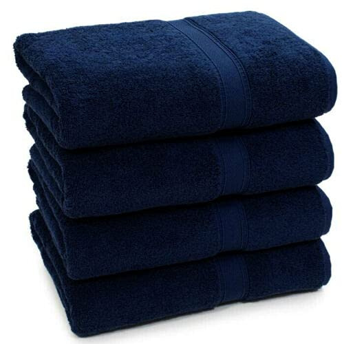 Nausha Pack of 4 Bath Towels 100% Egyptian Cotton Towels Set Super Soft and Highly Absorbent Towels 500 GSM (Navy Blue)