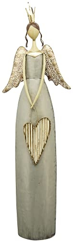 Exner großer dekorativer stimmungsvoller Deko-Engel Metall-Engel Windlicht-Engel mit Herz Creme-grau-Gold