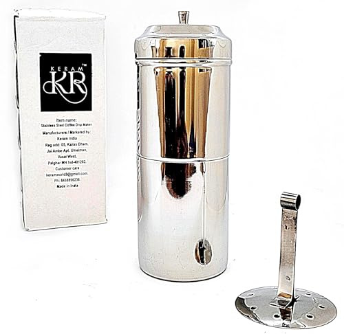 KERAM South Indian Filter Coffee Maker Indian Coffee Filter 10.1oz (300ml) | KERAM indian coffee filter 304 stainless steel coffee dripper reusable phin filter decoction maker pour over alternative