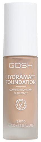 GOSH Foundation mit LSF 15 für helle & dunkle Haut, vegan I Mattierendes Make-up für trockene, sensible & ölige Haut I wisch- und schweißfest, ölfrei I Deckkraft regulierbar, kein Maskeneffekt I 006R