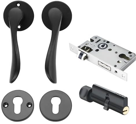 Qrity Maniglie per Porta a Leva, Serratura con Maniglia e Chiave, Set di Maniglie in Alluminio per Porte, Serratura a Leva Divisa per Passaggio e Bagno
