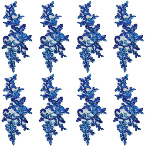 GORGECRAFT 4 paio di Toppe Ricamate con Foglie di Ferro, Fiori, Applicazioni In Pizzo, Toppe Naturali, Adatte per Abiti, Pantaloni, Decorazioni per Il Cucito (Blu Scuro)