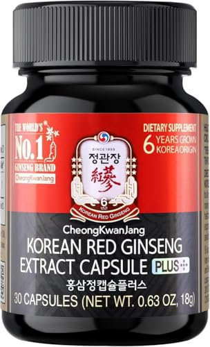 Jung Kwan Jang Korean Red Ginseng Extract Capsules Plus All-in-1 Focus Pills for Men & Women, Natural Energy Supplements,Circulation, Immune Support, Brain Booster - 30 Capsules CheongKwanJang