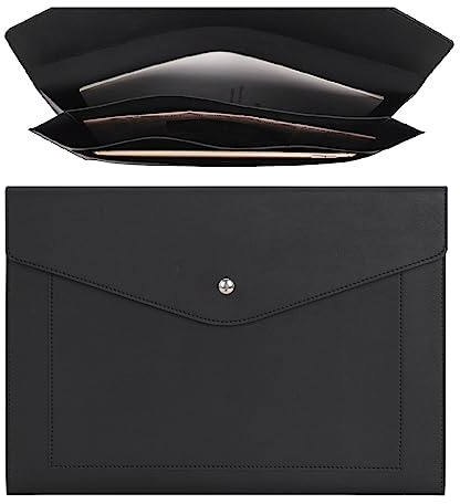 Wason Expansión A4 Documento Archivo PU Cuero Sobre Estuche Titular-Bolsillos de Tamaño Grande para Facturas de Papel Papelería Tablet y PC, Trabajo Estudio Viajes(Negro)