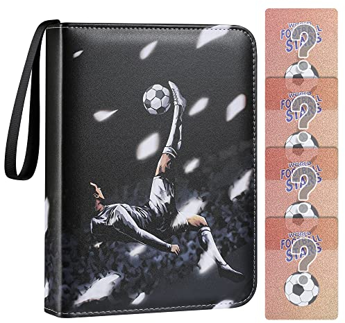 Sammelalbum für Fußball Karten Album, Trainer Sammelkartenalben, Karten Halter für Fußball, Ordner Buch kompatibel mit Fußball, 400 Karten Kapazität Fußball(Senden Sie vier Fußballkarten zufällig)